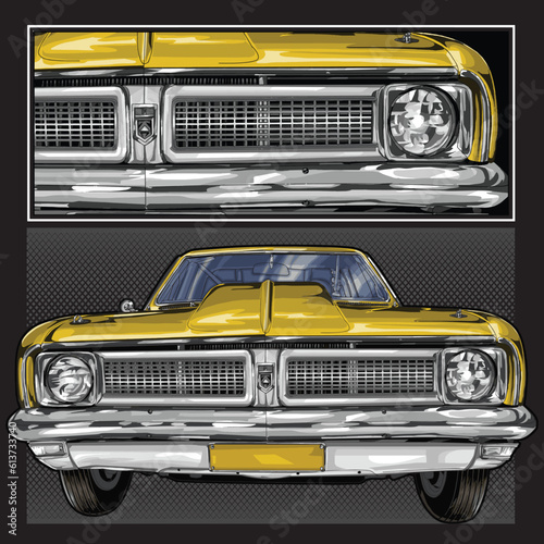 yellow drag race illustration isolated in black background for poster, t-shirt, graphic design, business element, and card