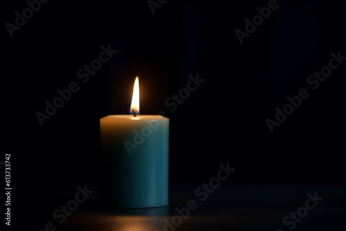 Radiating Single Lit Candle against a Dark Background. Generative AI