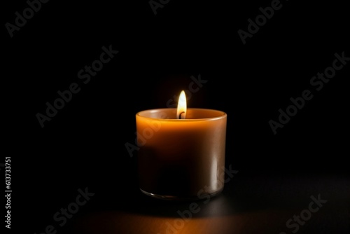 Radiating Single Lit Candle against a Dark Background. Generative AI