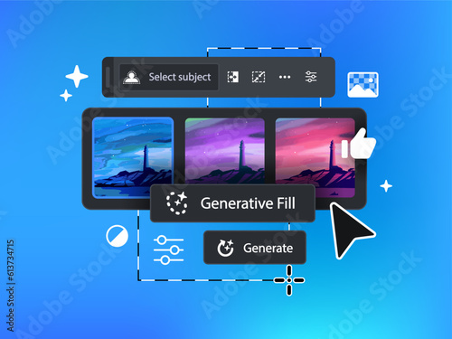 Interface buttons of Generative AI tool. Vector illustration.