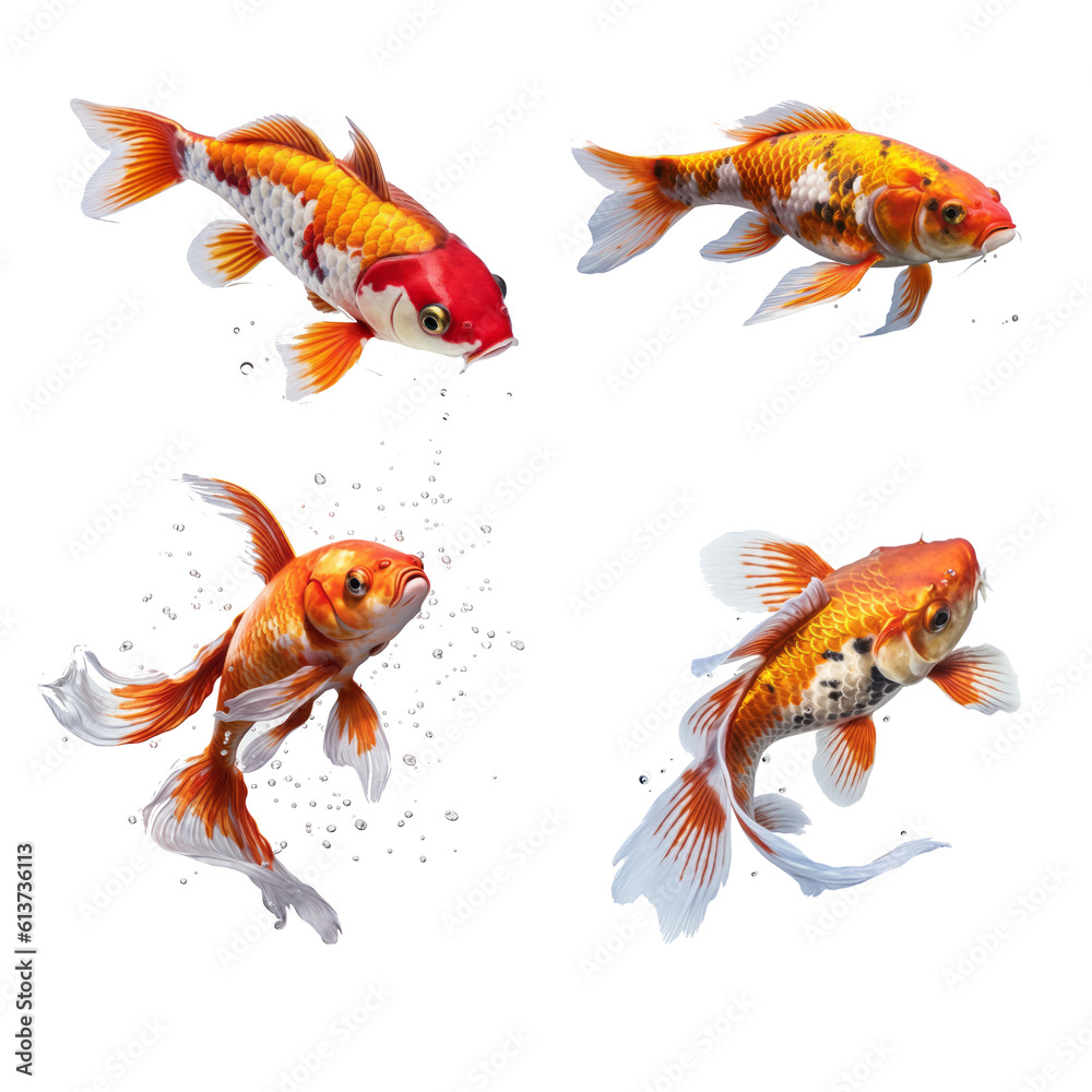 Naklejka premium set of koi fish , isolated on transparent background. 3D render.