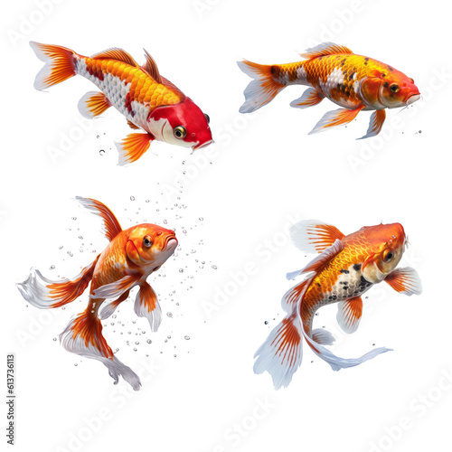 set of koi fish , isolated on transparent background. 3D render.