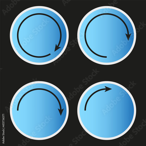 Circular arrows, and full circles. Blue arrow signs. Vector illustration. stock image.