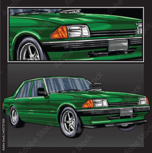 green drag race illustration isolated in black background for poster, t-shirt, graphic design, business element, and card