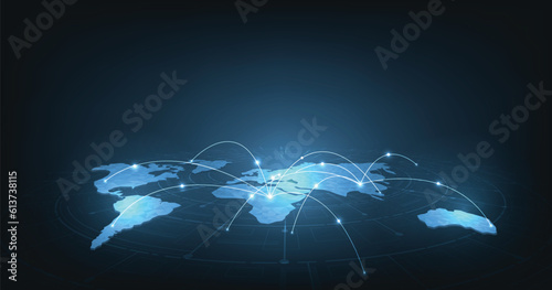Communication network concept. global network connection communication social network on dark blue background.