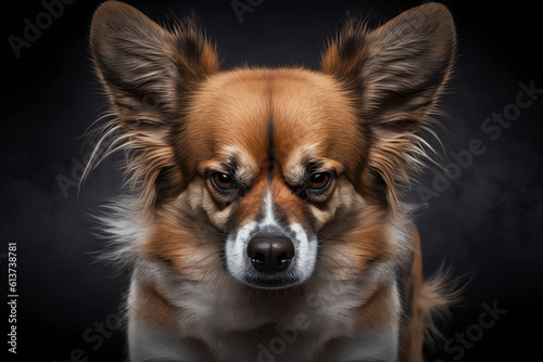 Angry dog on dark background. Agressive dog barking close up. Generative AI