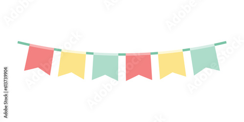 Carnival garland with flags. Decorative colorful party pennants for birthday celebration. Bunting and garland set. Colorful festive flags. Elements for celebrating, party or festival design.