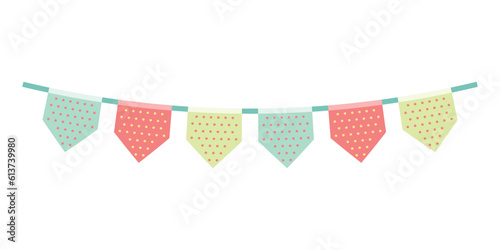 Carnival garland with flags. Decorative colorful party pennants for birthday celebration. Bunting and garland set. Colorful festive flags. Elements for celebrating, party or festival design.