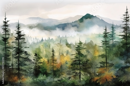 Watercolor Forest Landscape