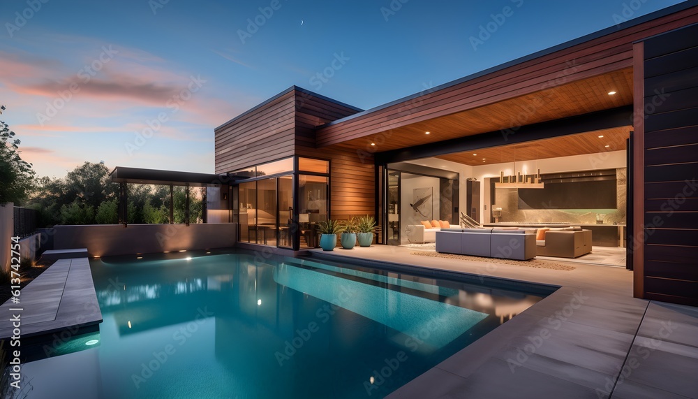 Fototapeta premium Beautiful custom outdoor kitchen & living area design of high-end luxury style custom homes.