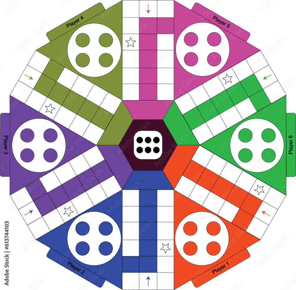 6 player multi player ludo board game for kids vector printable 