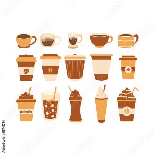 Wallpaper Mural Coffee Illustration Isolated On White Backgroud. A Cup Of Coffee, Iced Coffee, Hot Coffee, Flat Carton Illustration. energetic beverage brewing cafe or bar and restaurant. Torontodigital.ca