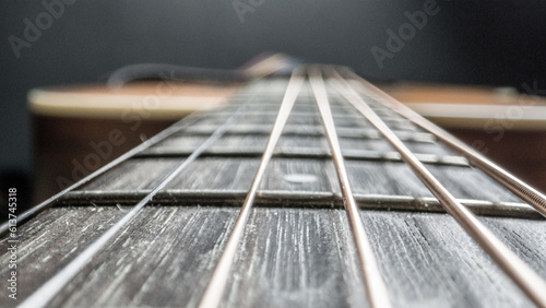 Photography Acoustic guitar close-up perspective view of neck to body
