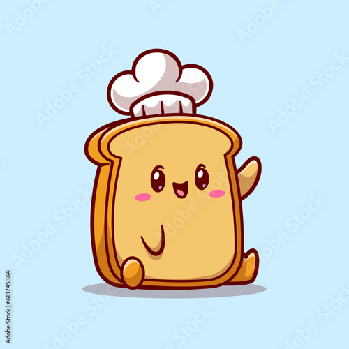 Cute Bread Chef Waving Hand Cartoon Vector Icon
Illustration. Food Object Icon Concept Isolated Premium
Vector. Flat Cartoon Style
