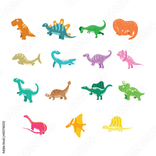 Fototapeta Naklejka Na Ścianę i Meble -  Dinosaur Cartoon Illustration Isolated In White Background. Adorable comic dinosaurs character. Cute baby dinosaur. Prehistoric cartoon animals of Jurassic era.