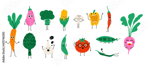 Cartoon vegetables characters collection