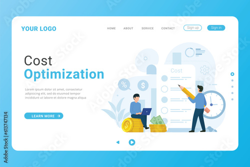 Landing page Cost Optimization Concept. Spending and cost reduction