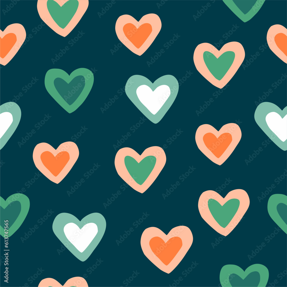Seamless pattern with hand drawn hearts. Vector illustration