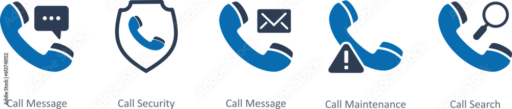 A set of 5 Contact icons as call message, call security, call message A set of 5 Contact icons as call message, call security, call message