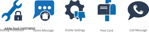 A set of 5 Contact icons as setting protection, home message, dislike settings