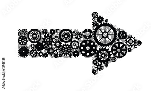 Arrow from gears. Vector Arrow Background. Abstract Geometrical illustration.