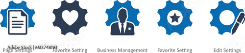 A set of 5 Contact icons as page settings, favorite setting, business management