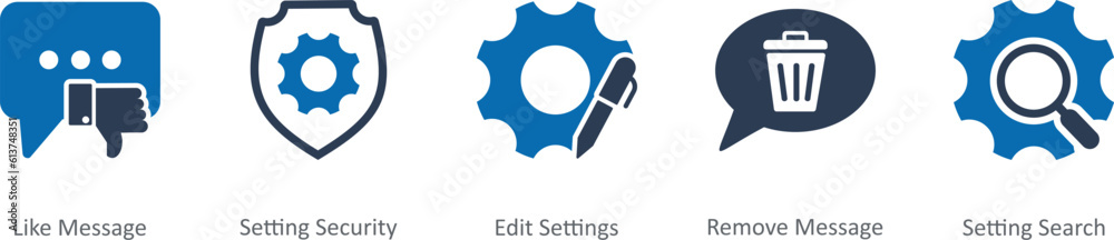 A set of 5 Contact icons as like message, setting security, edit settings A set of 5 Contact icons as like message, setting security, edit settings