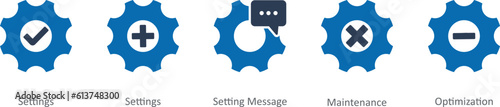 A set of 5 Contact icons as settings, settings message, maintenance