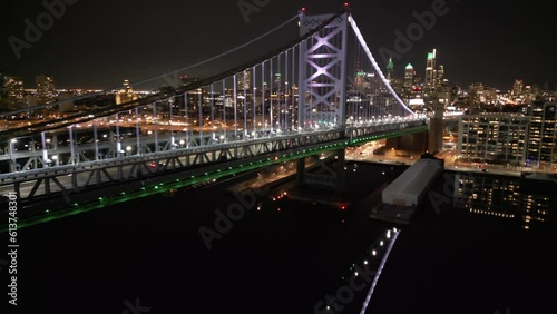 Aerial Night Views of the Ben Franklin Bridge in Philadelphia during Super Bowl Weekend
