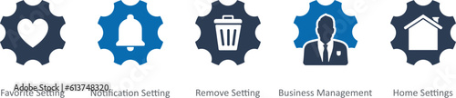 A set of 5 Contact icons as favorite setting, notification setting, remove setting