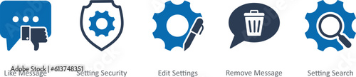 A set of 5 Contact icons as like message, setting security, edit settings