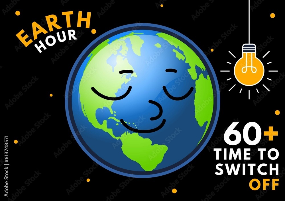 Naklejka premium Happy Earth Hour International Day. Earth Hour is a worldwide movement to encouraging individuals, communities, and businesses to turn off non-essential electric.Turn off your light for our planet