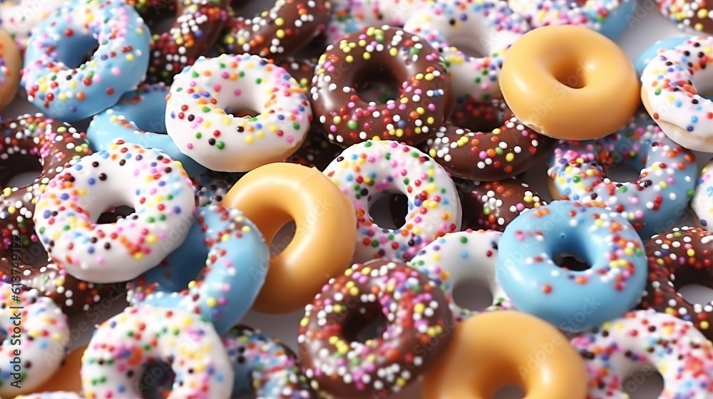 An ai-generated illustration of a pile of colorful donuts on a white background. An ai-generated illustration of a pile of colorful donuts on a white background.