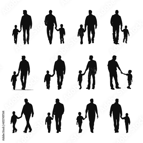 silhouettes of dad walking with son, fathers day element