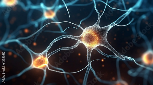 neurons closeup abstract background. Generative Ai. 