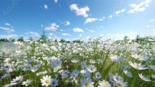 field with daisies on a clear day. Generative Ai. 