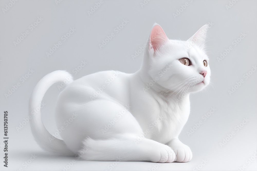 White cat on a grey background. Generative AI White cat on a grey background. Generative AI