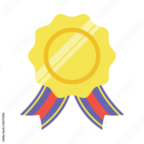 Gold medal or winner award icon, logo. Suitable for the design element of a championship medal, first place winner, gold, silver and bronze medalist. Circle awards with ribbons. Achievement symbol.