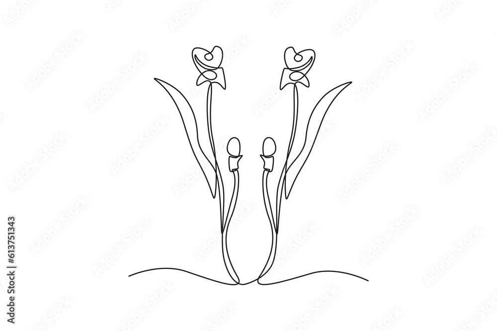 Single one line drawing plants and herbs concept. Continuous line draw design graphic vector illustration.