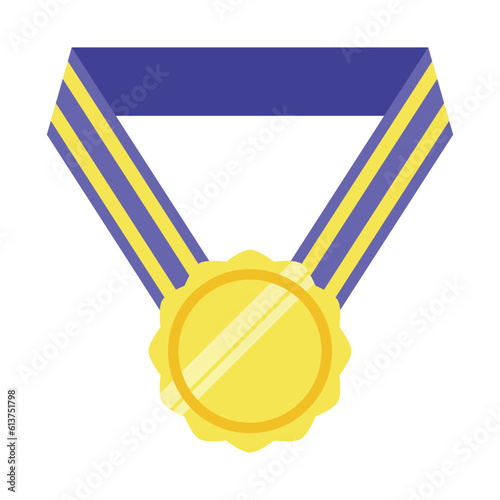 Gold medal or winner award icon, logo. Suitable for the design element of a championship medal, first place winner, gold, silver and bronze medalist. Circle awards with ribbons. Achievement symbol.