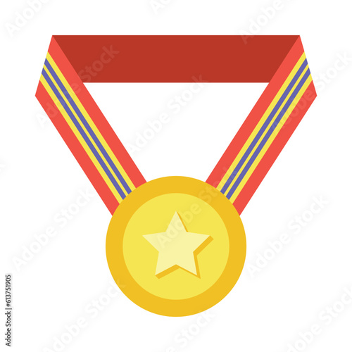 Gold medal or winner award icon, logo. Suitable for the design element of a championship medal, first place winner, gold, silver and bronze medalist. Circle awards with ribbons. Achievement symbol.