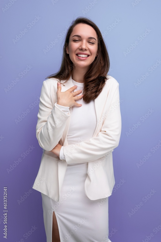 nice kind brunette young woman in dress and jacket nice kind brunette young woman in dress and jacket