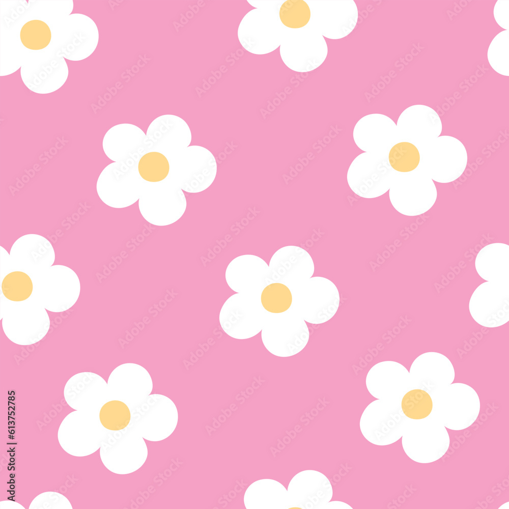 Seamless pattern with white flowers on pink background. Vector illustration. Seamless pattern with white flowers on pink background. Vector illustration.