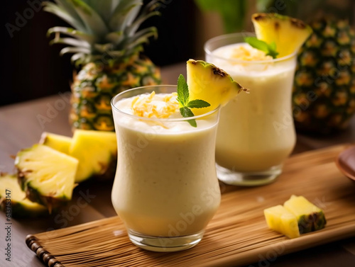 Smoothie with pineapple. Generative AI