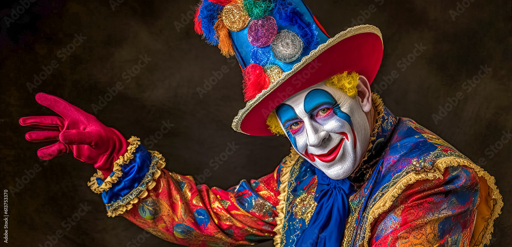 Obraz premium laughing joker in colorful clothes, theatrical entertainment for children and adults, made with Generative AI