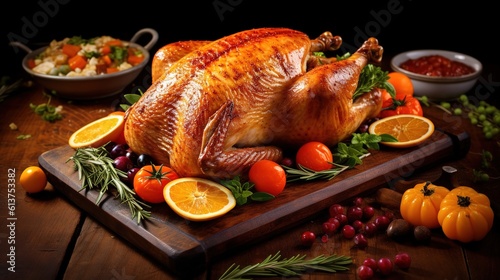 Delicious roast chicken, fresh from the oven.AI generated. 