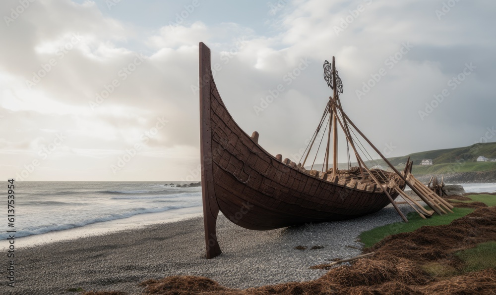 Norse explorers anchor their ship near land Creating using generative AI tools