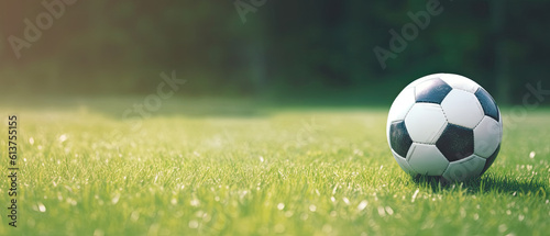 Football soccer ball on grass field on stadium  Generative AI