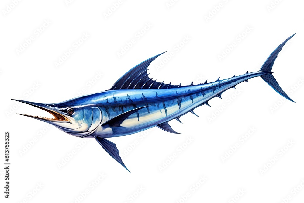 Blue Marlin Swordfish Jumping On White Background