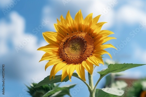 A blooming sunflower bright yellow petals. generative AI